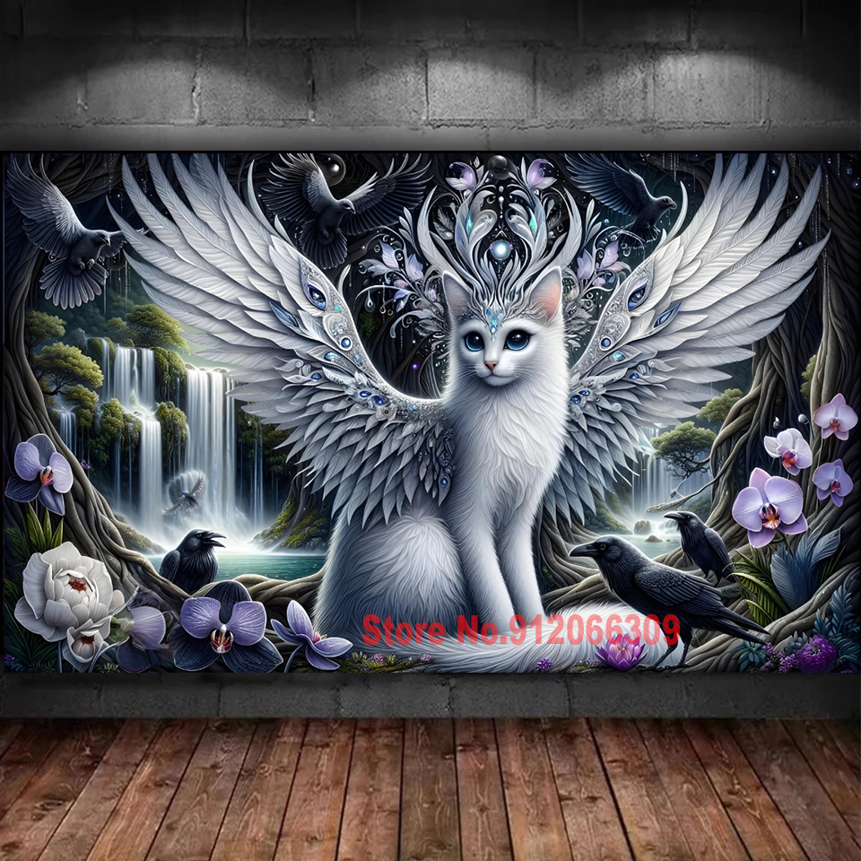 Art And Craft Jungle - Impressionante vibrante selva asas brancas gato